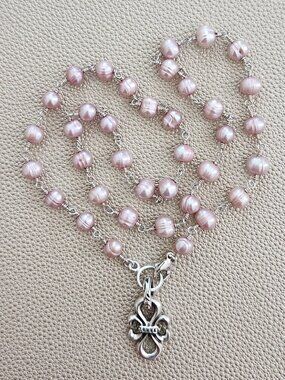 ROSE PEARL NECKLACE W/ 925 SILVER INFINITY PENDANT--16-20"